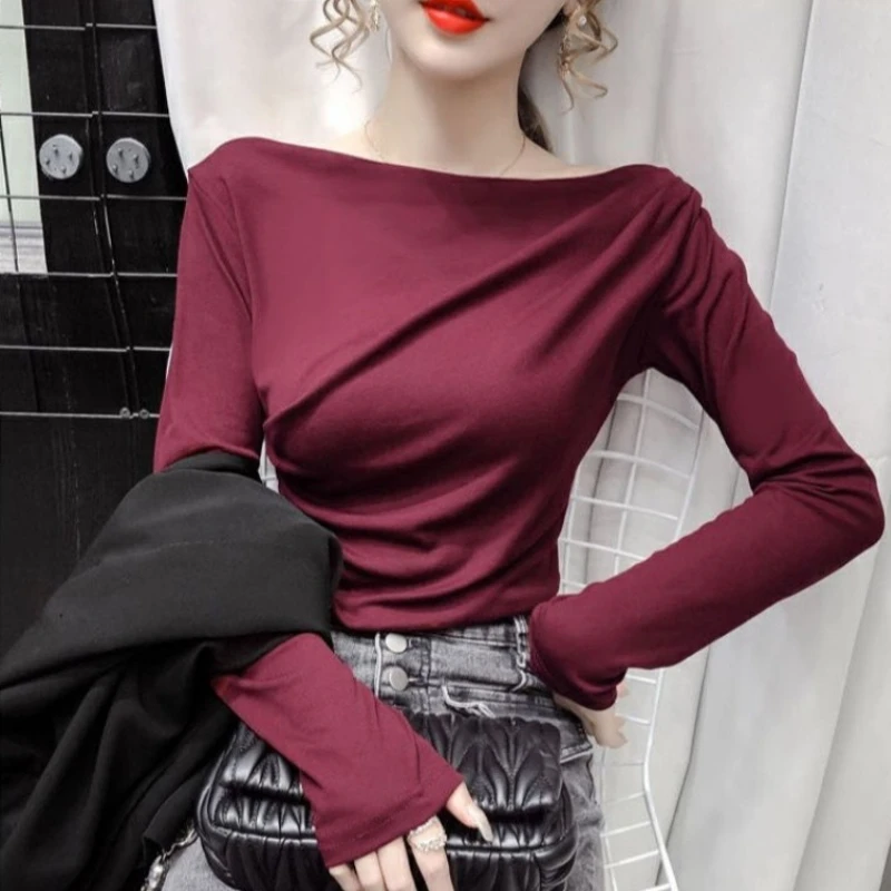 Plain Woman T-shirt 2024 Women Slim Clothing Sexy Tshirt Red Alt Aesthetic Wholesale Top for Korea Stylish Simple Cheap Old Tee