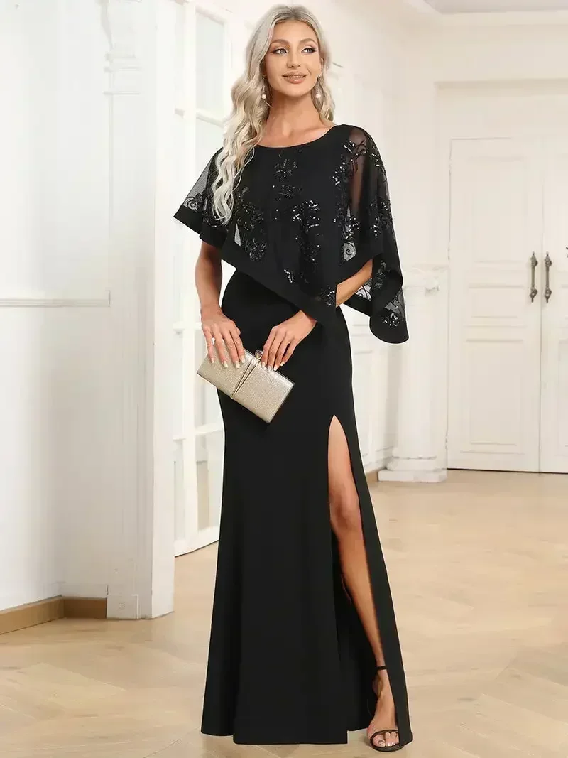 Ever azole-robe de soirée en mousseline de soie noire, élégante, personnalisée, avec col rond, longueur au sol, simple, pour mère et demoiselle d'honneur, 2024