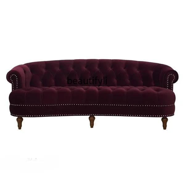 

American Sofa Living Room Club Sales Office Rivet Curved Radian Personality Three-Seat Sofa