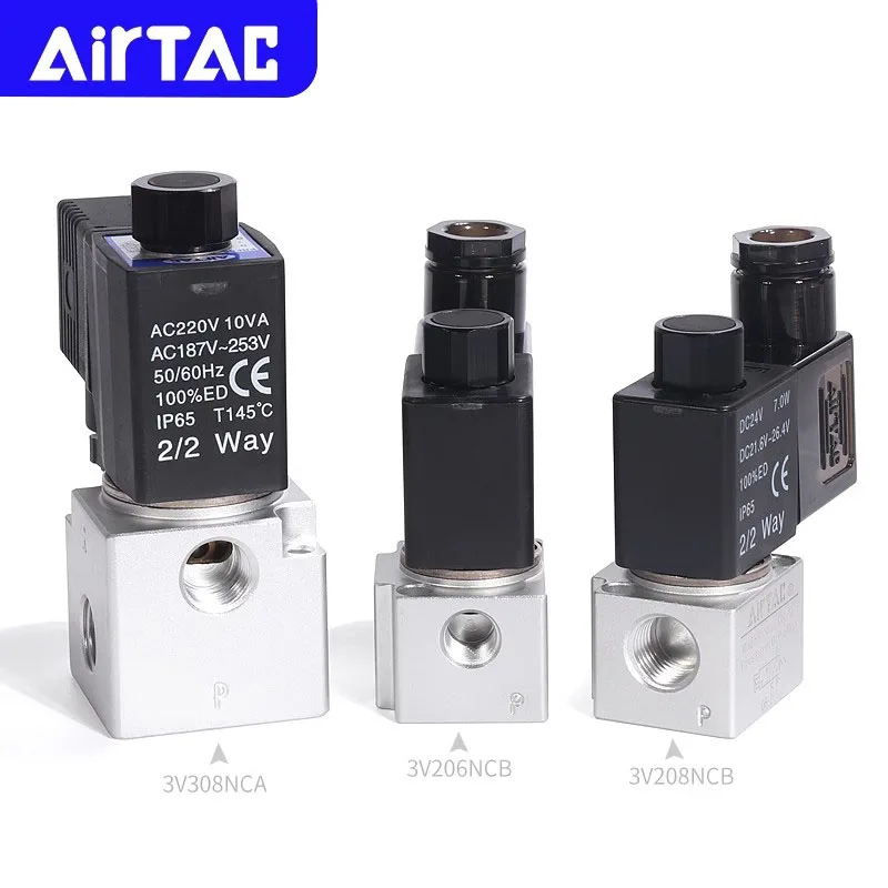 AIRTAC Original Pneumatic Solenoid Valve 3/2-Way 2V206 2V208 3V308 NC/NO Negative Pressure Reversing Air Valve 220V 24V 12V