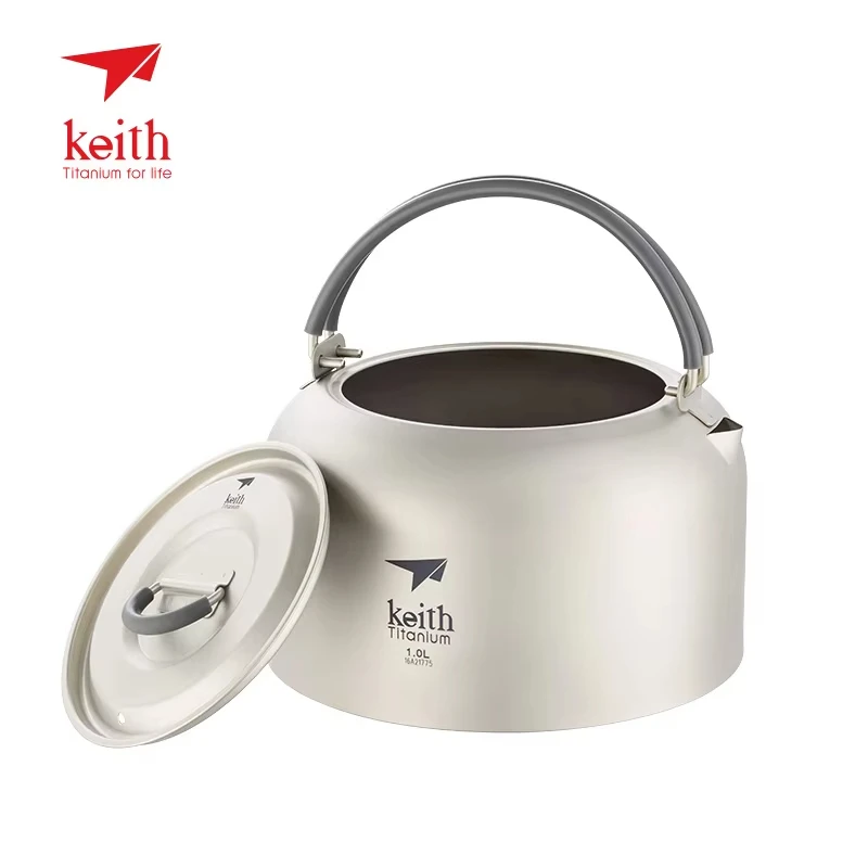 Keith Titanium Kettle Titanium Teapot Ultralight Camping Picnic Coffee Tea Pot 115g 1L Ti3901 Ti3935