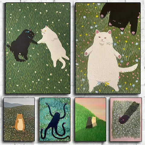 Funny Cute Lovers Cat Poster Can You Sing Me That Until I Stop Canvas Painting Kitty On Grass Wall Art Living Room Home Decor