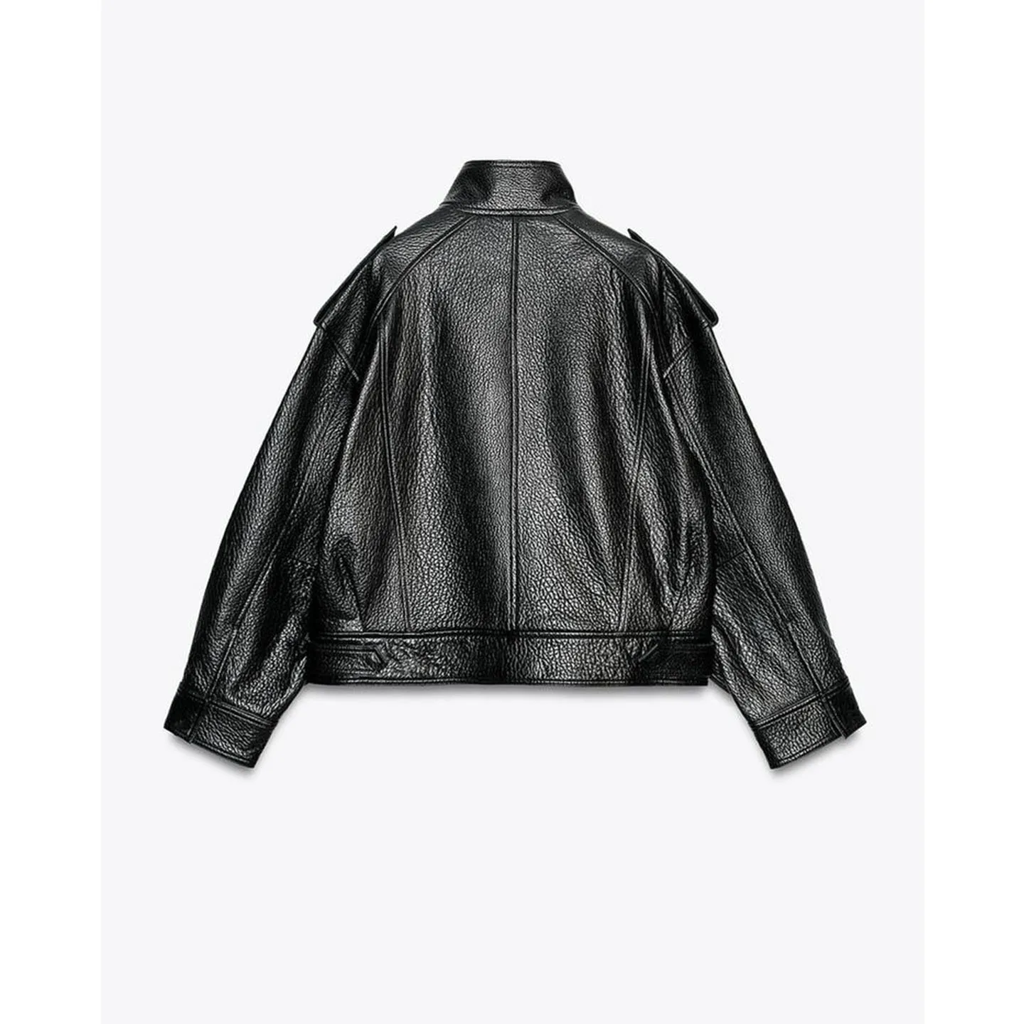 جديد خريف 2025 ياقة عالية طويلة Sve بولي Leather جلد الطيار Jaet ملابس خارجية للنساء تخفيف Sle فضفاضة تناسب سستة إغلاق
