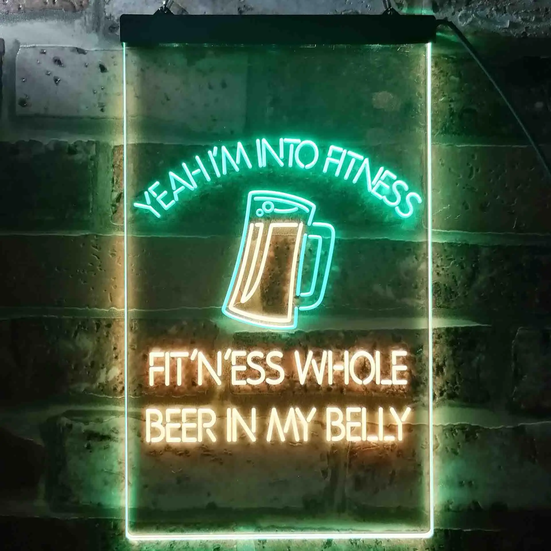 FIT'N'ESS WHOLE BEER IN MY BELLY. Humor Dual Color Led Neon Sign st6-i3515