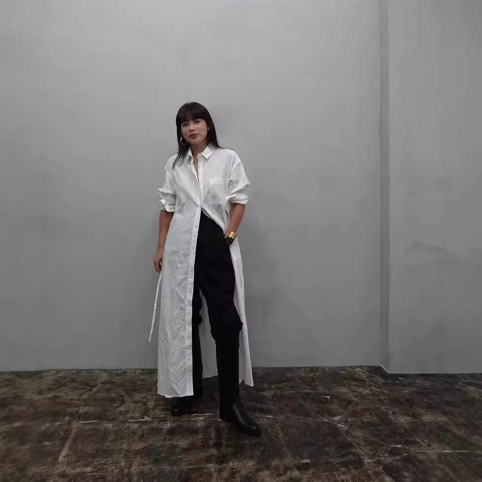 

Gagarich 2025 Japanese Autumn Winter New Style Retro Fashionable Ins Lazy Style Shirt Loose Slimming Texture Long Dresses