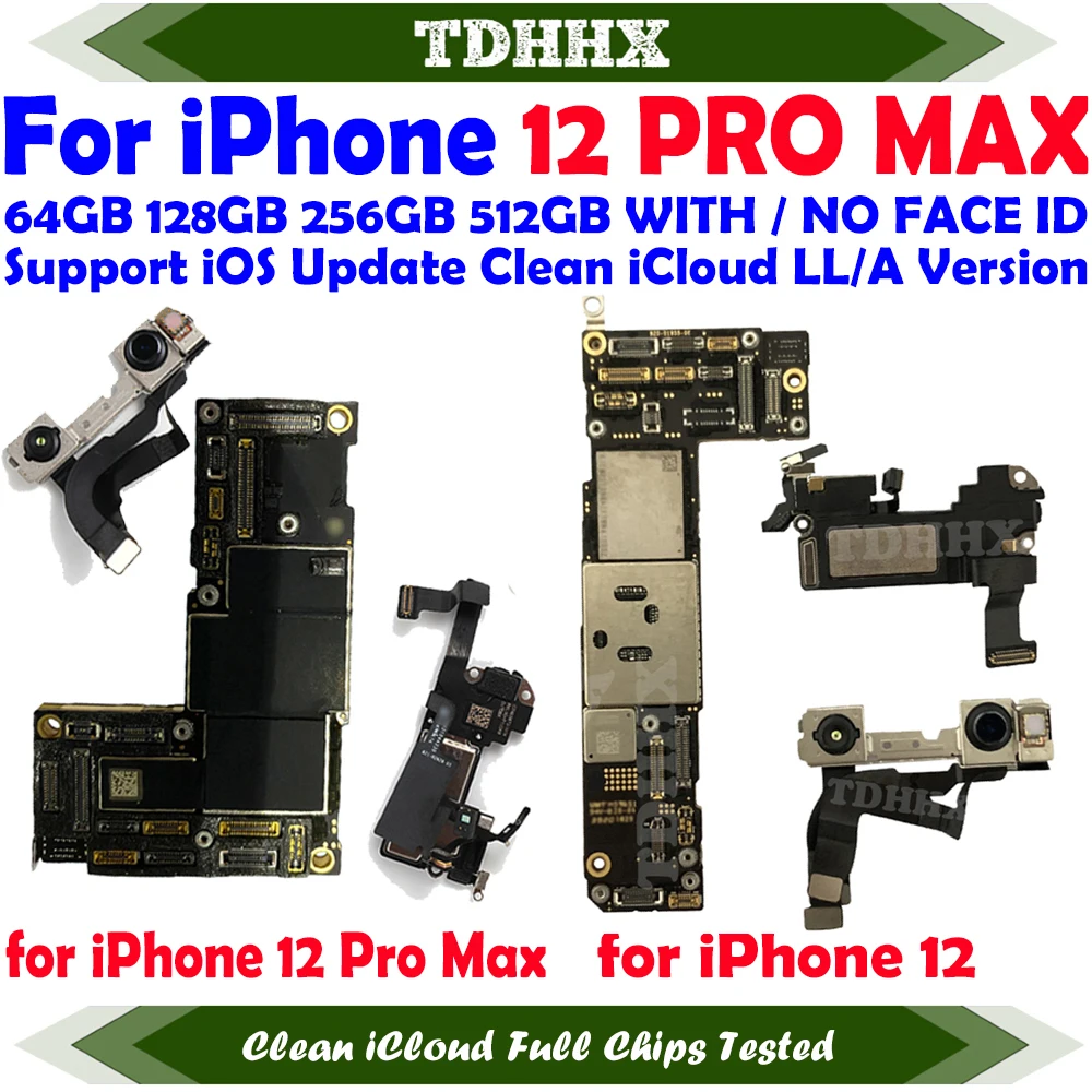 CleaniCloud Full Working Well Mainboard for iPhone 12 / 12 Pro MAX Motherboard with Face ID OK Main Logic Board