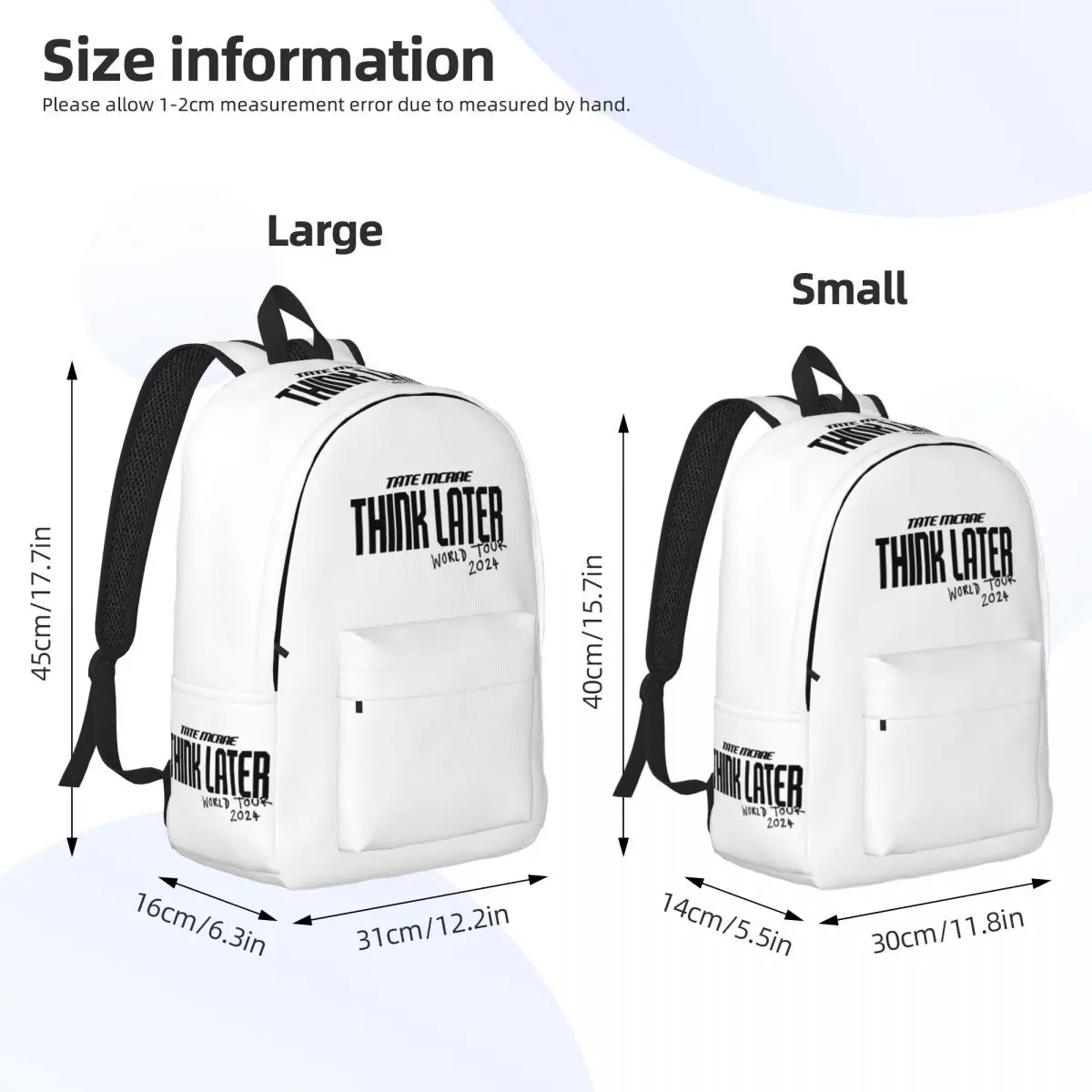 Tate Mcrae Think Later World Tour 2024 Concert Backpack for Men Women Teenage Work Daypack Laptop Computer Canvas Bags Durable