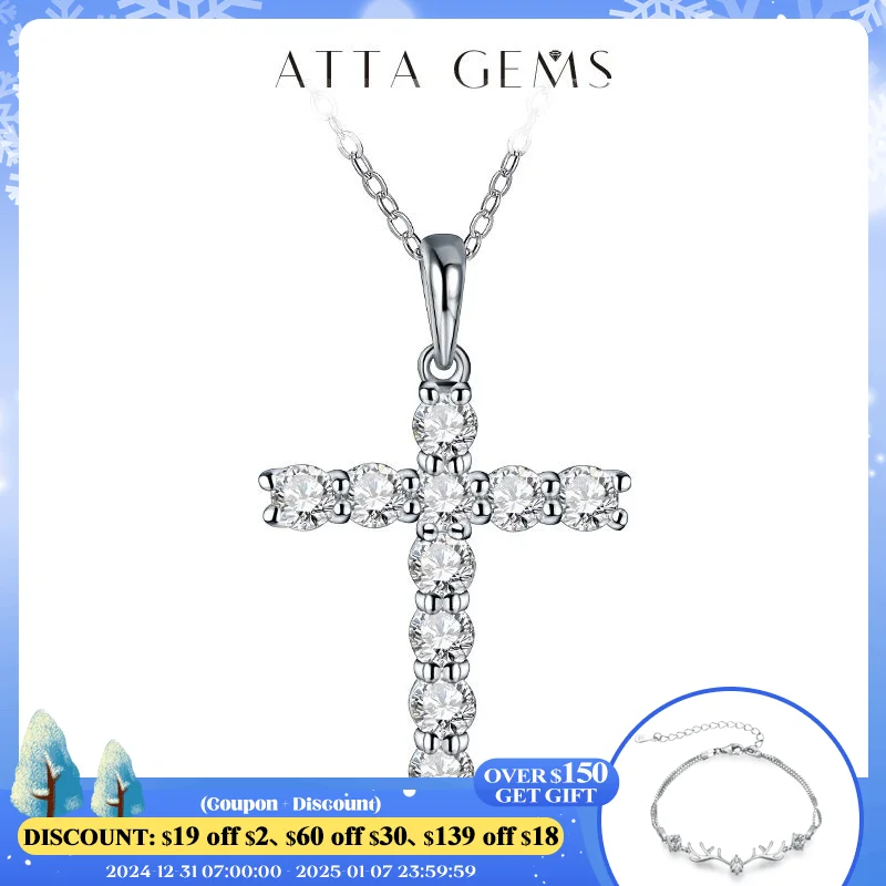 Attagems Handmade Cross Pendant Moissanite Solid Sterling 925 Silver Necklace For Women Luxury Jewelry for Engagement Christmas