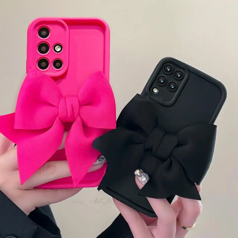 A 51 71 31 Cute 3D Bow Silicone Case For Samsung Galaxy A51 A71 4g A31 A12 A22 5g A20 A30 A50 A21s Rose Red Girl Gift Soft Cover