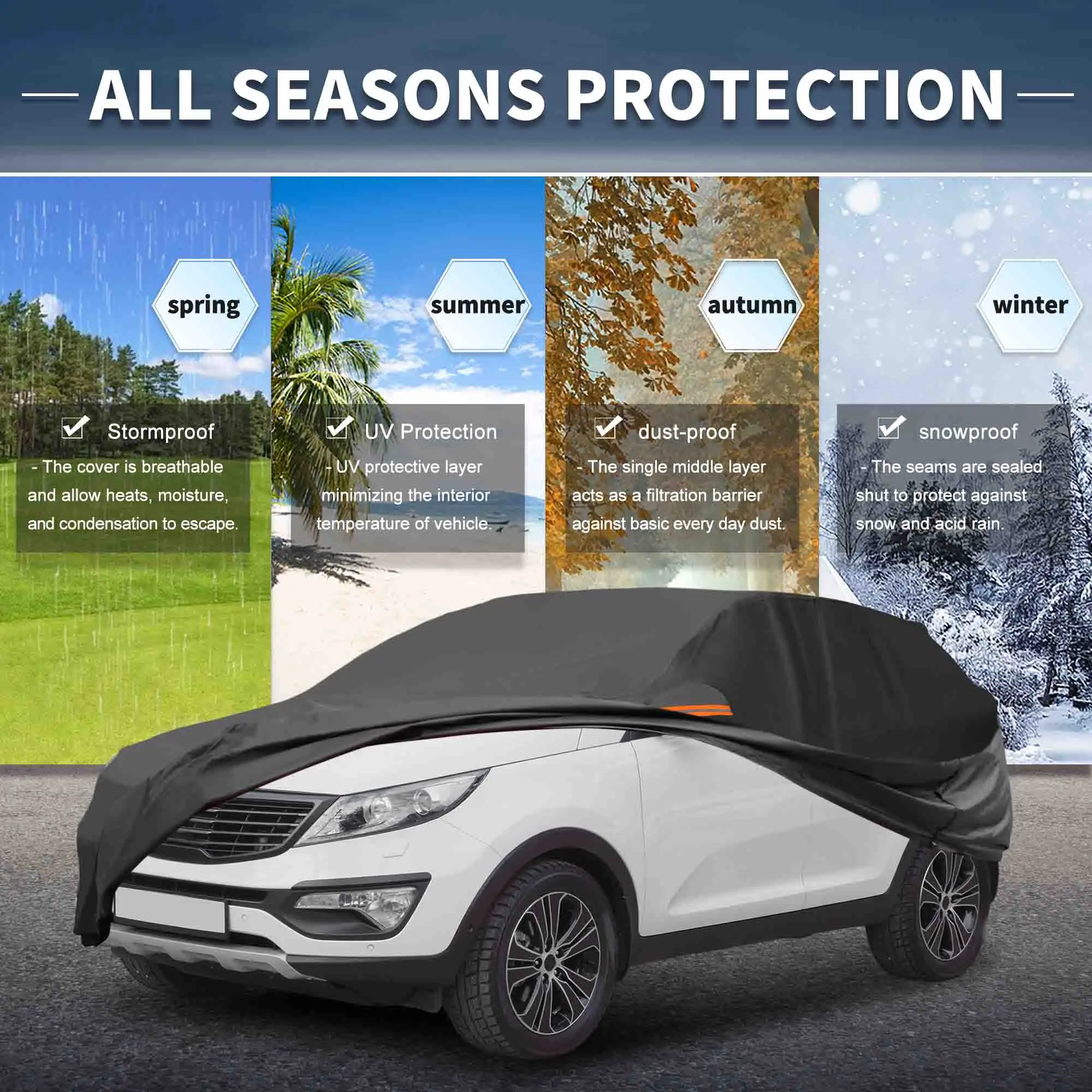 

UXCELL for Kia Sportage Aluminum Film Outdoor Full Car Cover All Weather Waterproof Sun Protection with Driver Door Zipper