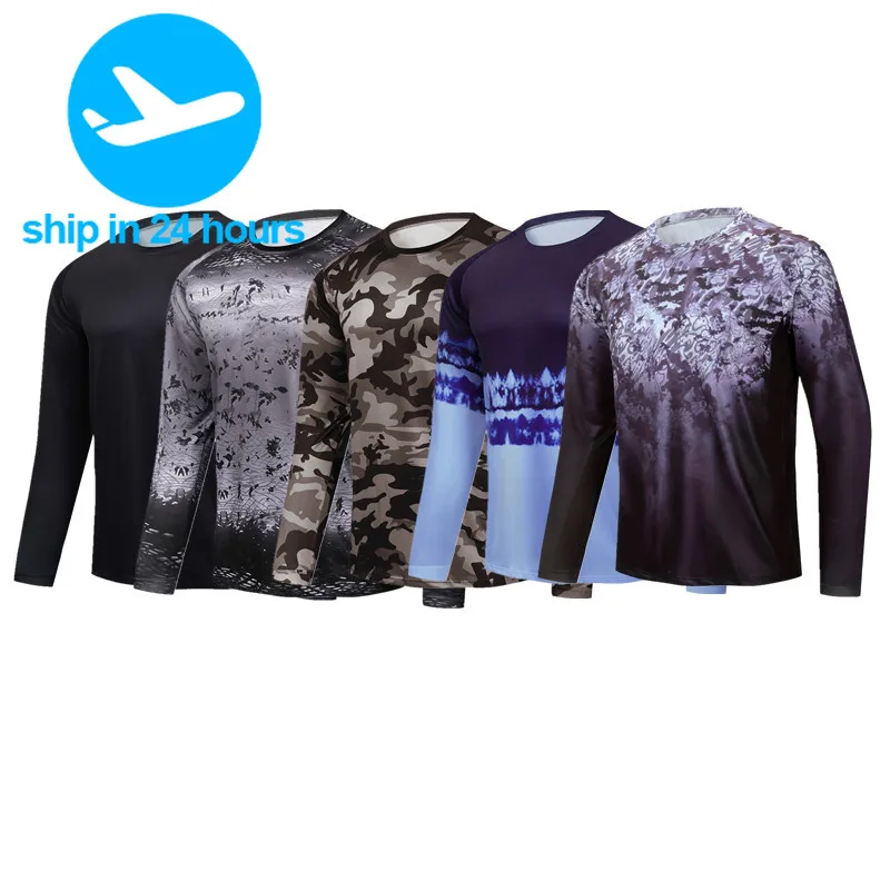 Long Sleeve Men Fishing Shirts Tee Summer Sun Resistant Breathable Ultrathin Feel Cold Dry