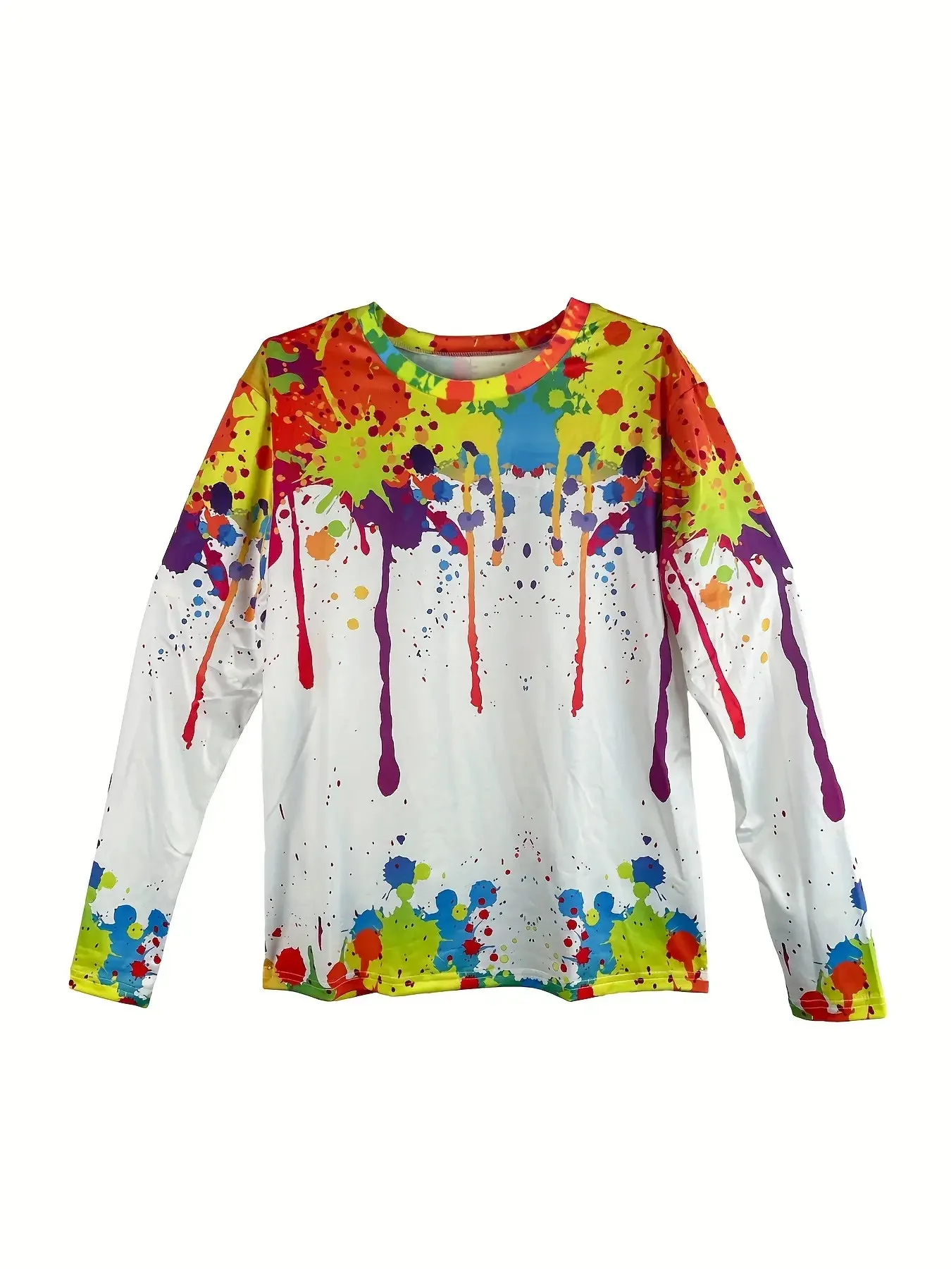Women's Round Neck Long Sleeve T-Shirt Colorful Paint Splash Print Casual Loose Fit Tops