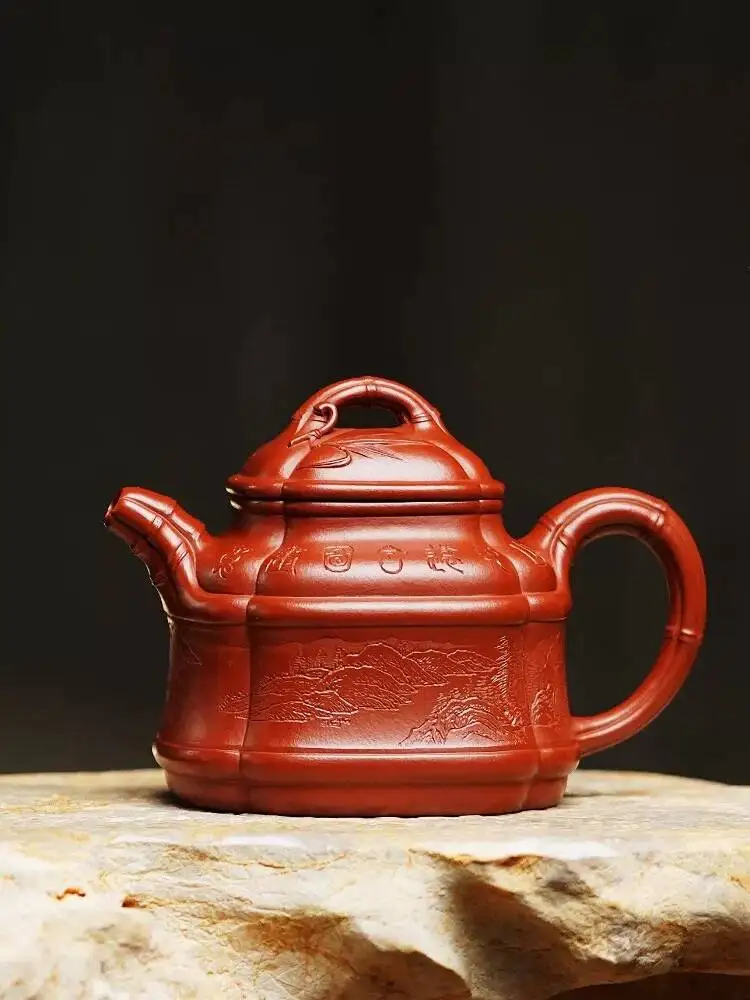 High-End Yixing Purple Clay Teapot The Famous Craftsman Lei Gang, Engraved By Qian Qi, Purely Handmade Tea Pot Made From