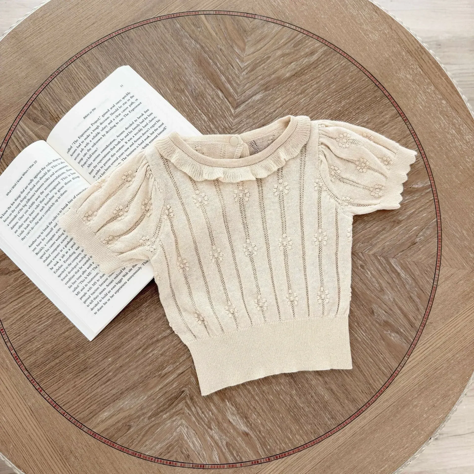 Baby Girls Knitted Short Sleeve Sweater Summer Toddler Sleeve Lace Soft Cotton Tops 0-3Y Baby Daily Skin Friendly Clothes Wear