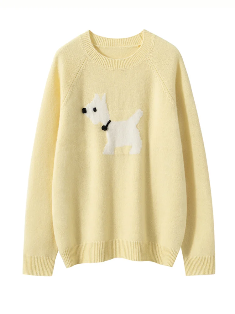 Meetc feminino novo 100% camisola de caxemira o pescoço bordado à mão filhote de cachorro pulôver outono inverno macio quente manga longa chiques topos
