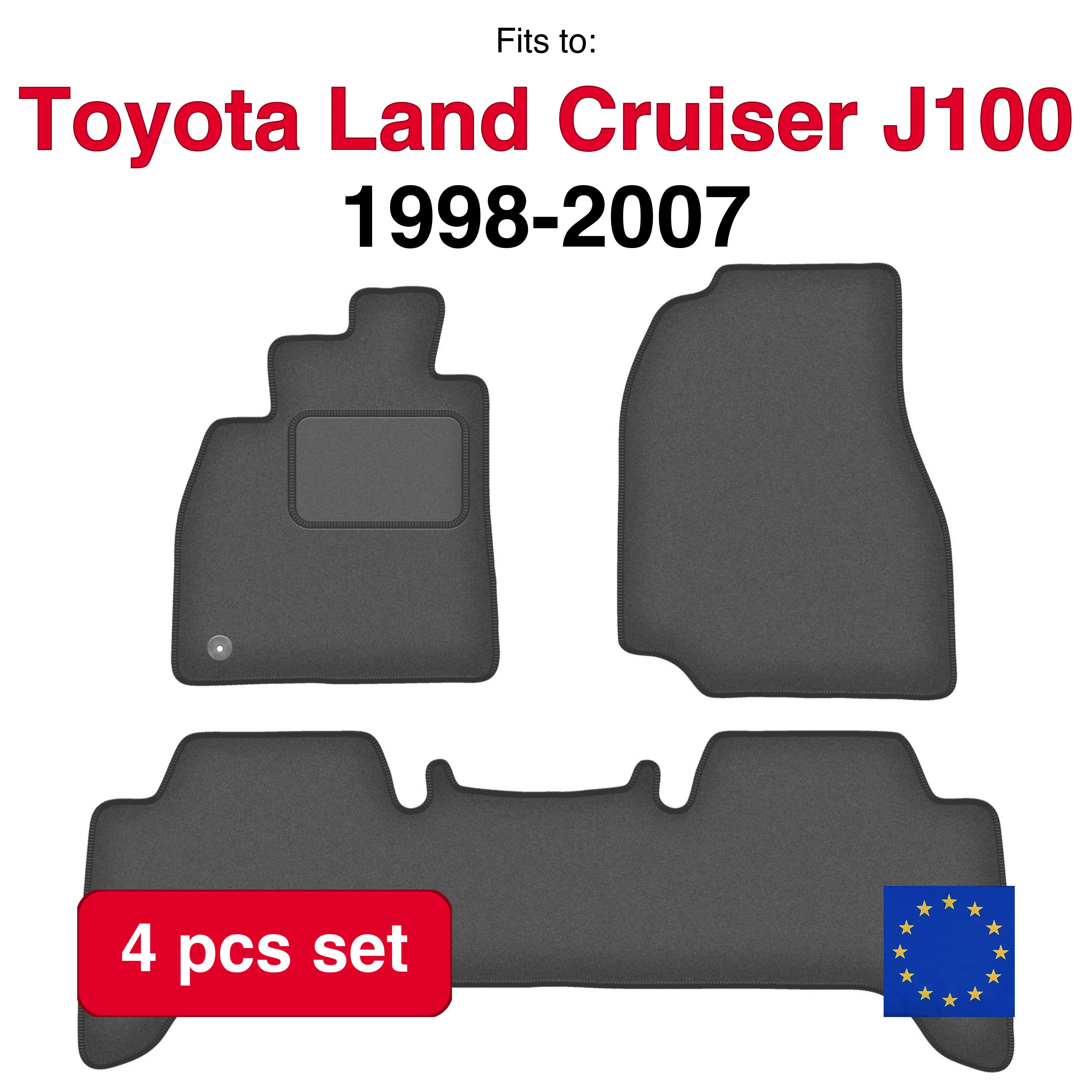 Image of Auto-Velourmatten für Toyota Land Cruiser J100 Offroad (1998-2007) – Graphit (4 Stück), passgenaues Autofußmatten-Set