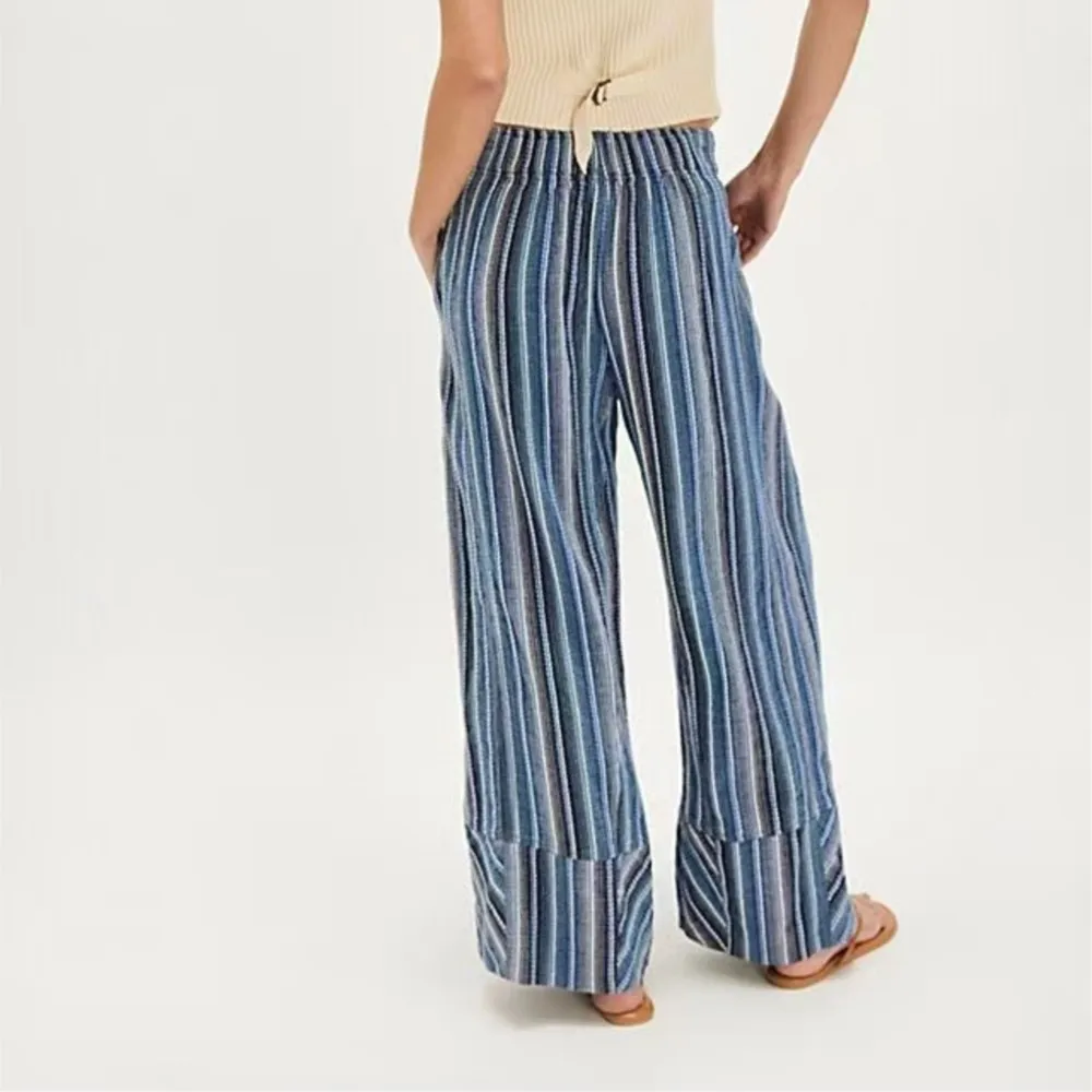2026 Beachwear Women's Clothing Striped Wide Leg Pants New Style Loose Casual High Waist Trousers Contrast Vacation Comfortable