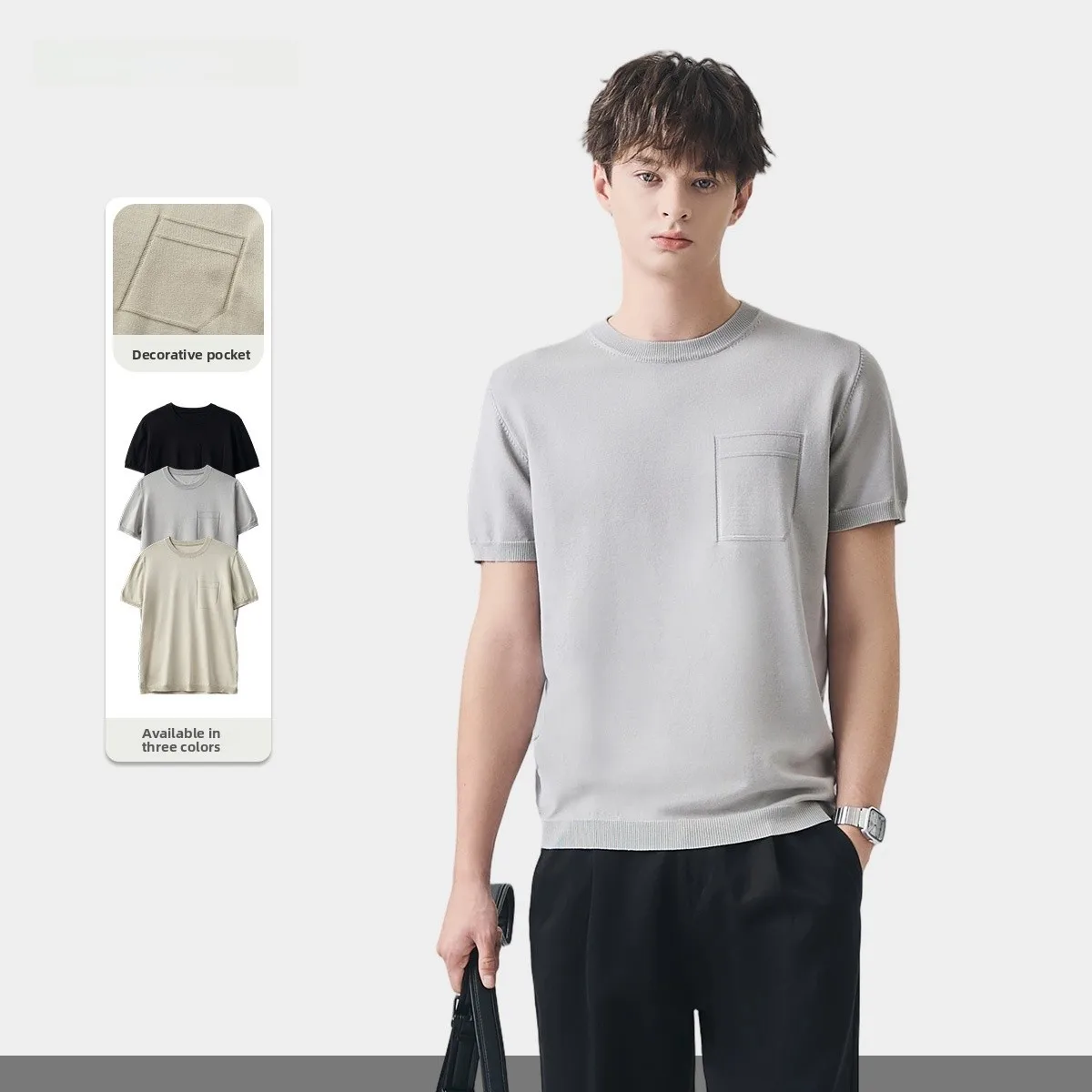 

Мужская трикотажная футболка с коротким рукавом, круглым вырезом, облегающего кроя, летняя, модная, из эластичной смесовой ткани, повседневная, универсальная.