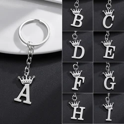 Unique DIY Crown Stainless Steel A-Z Letters Pendant Keychains for Men Women 26 Alphabet Car Key Ring Name Jewelry Keyrings Gift