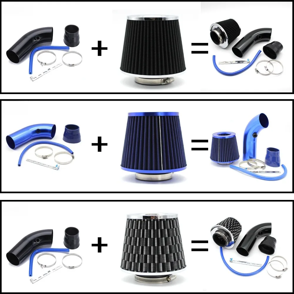 Para universal 76mm 3 Polegada kit de tubulação de entrada de ar frio com filtro de ar liga alumínio desempenho corrida motor baía estilo atualização