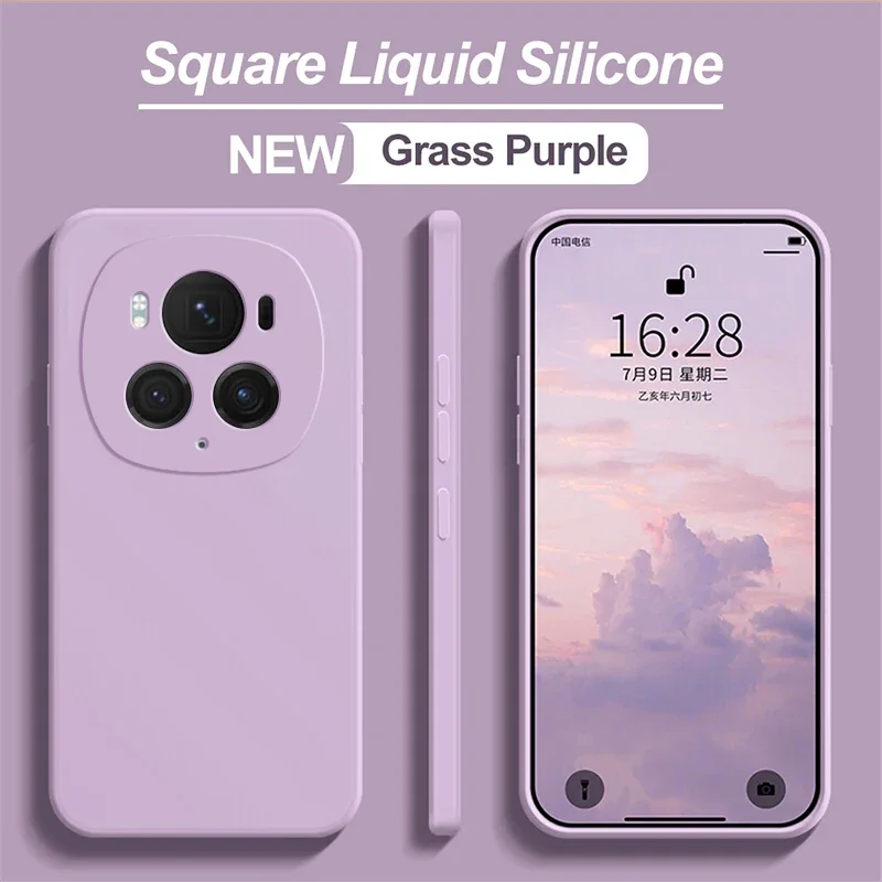 Luxury Square Liquid Silicone Phone Case Cover For Honor Magic6 Magic 6 Pro 6Pro Magic6Pro 5G Soft Candy Color Back Cover