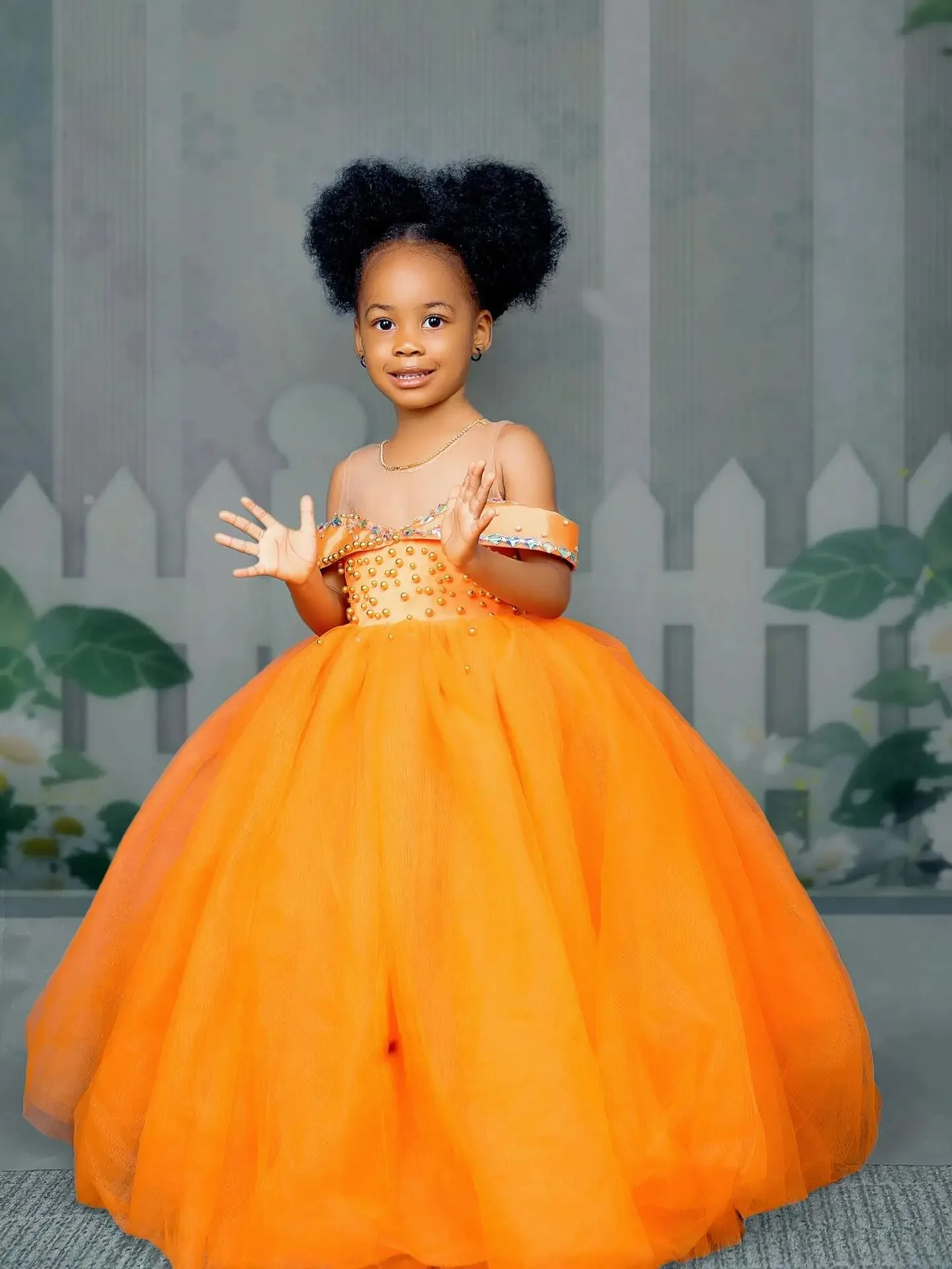 

Оранжевые платья для девочек на свадьбу, расшитые бисером, в пол, в стиле принцессы, для дня рождения, первого причастия, на заказ