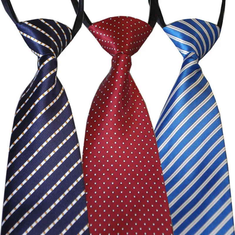 Zipper Ties for Men 8CM Neck Tie Solid Striped Polka Dots Silk Neckties Men's Automatic Zipper Tie Blue Lazy Ties
