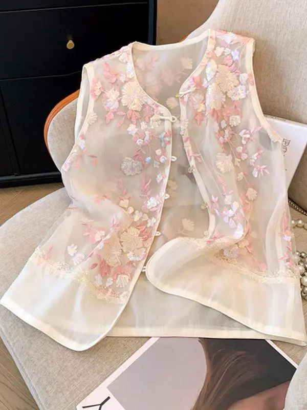 New Chinese Style Retro Embroidered Jacket Versatile Design Sensation Improved Vest Top Women's Fashion Summer Season
