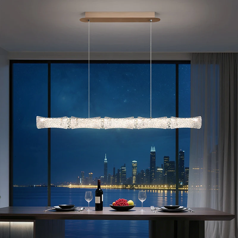 Simple Led Pendant Lights Long Strip Of Crystal Resin Restaurant Bar Chandeliers Modern Home Interior Decoration Lighting Lamps