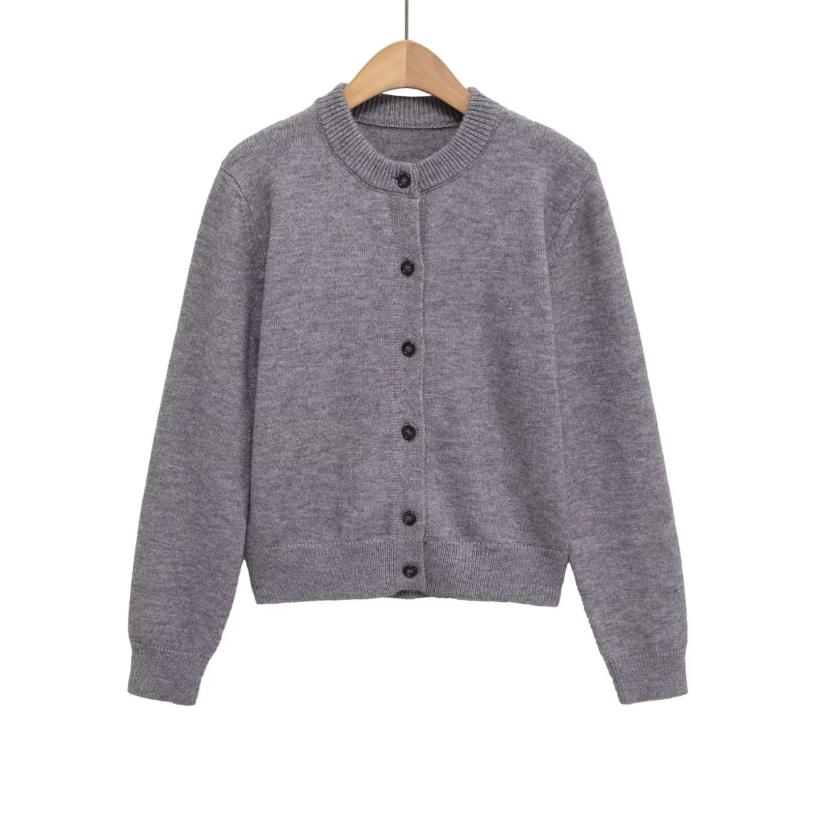 Women's Knit Cardigan Women's Cashmere-Blend Knit Jacket Round Neck, Long Sleeves with Ribbed Trim