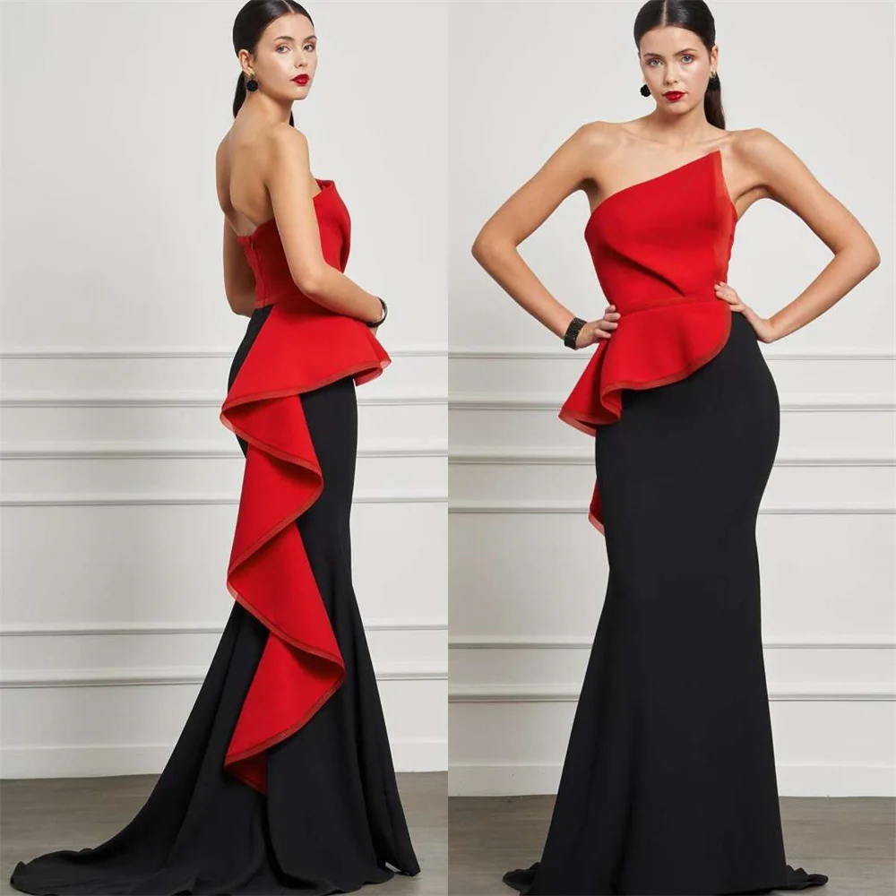 

Saudi Arabia Evening Gown Dearin Strapless Mermaid Ankle Length Skirts Open Back Layered Draped Sleeveless Bespoke Occasion Dres