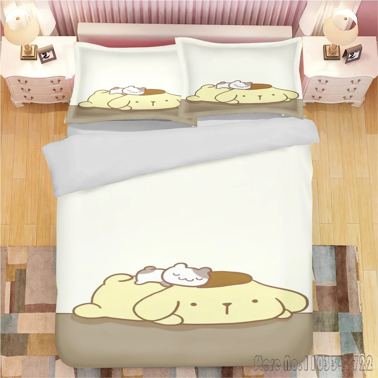 Anime Cute Pom Purin Cartoon Love Child Duvet Cover Set HD Comforter Cover Bedclothes for Kids Bedding Sets Bedroom Decor