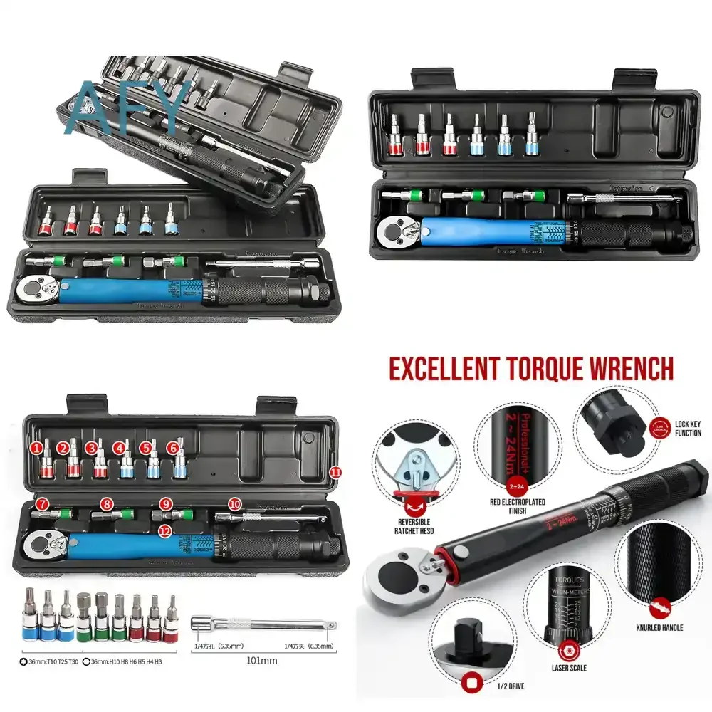 2024 New Style High Quality 11-Piece End Lock Torque Wrench Set for Bike Maintenance Tool Kit for 1/4 Inch Drive 20-200 lb ft