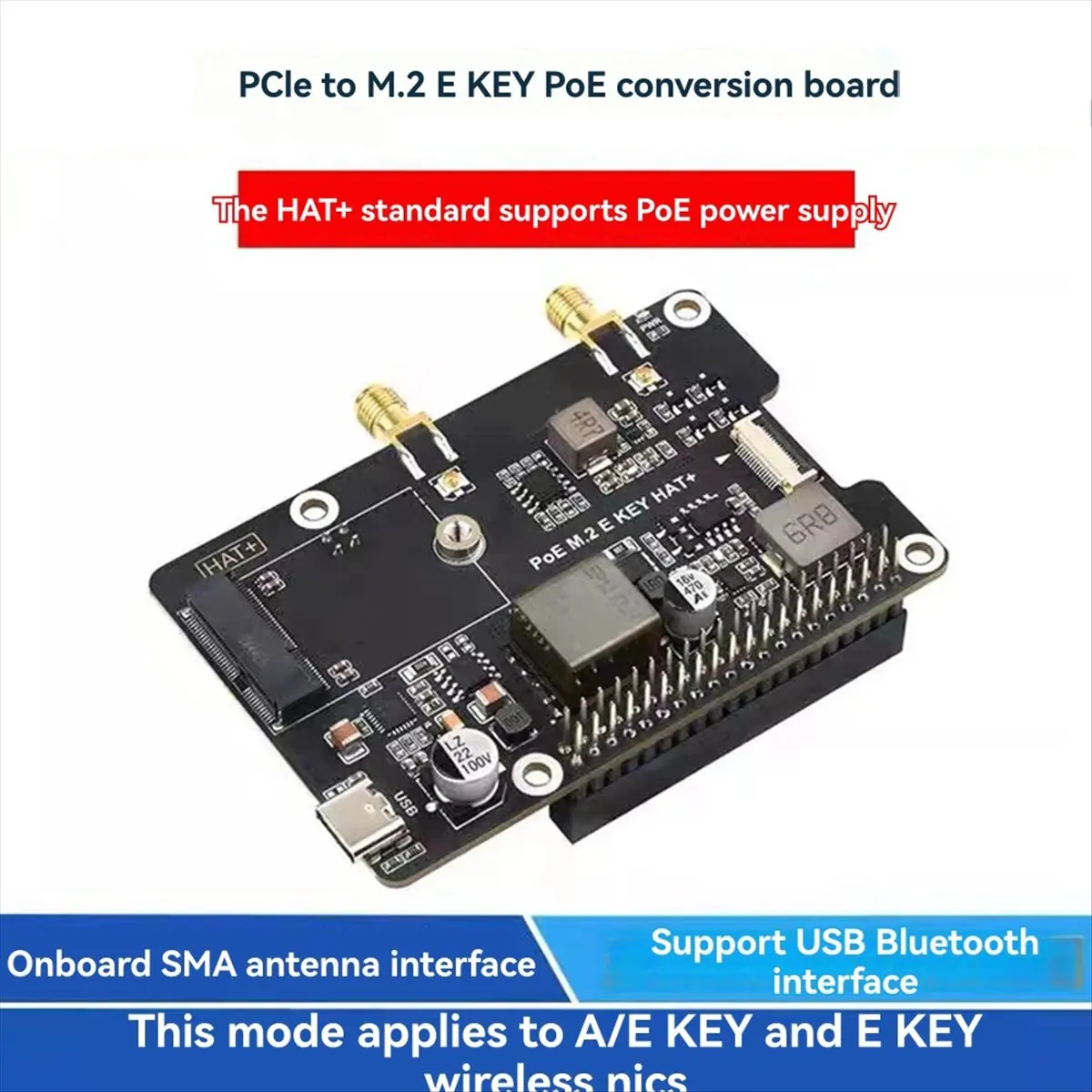 Special Offer-PCIe to M.2 E KEY Adapter with PoE Function for 5 Compatible with NGFF (M.2 E Key) Wireless NIC