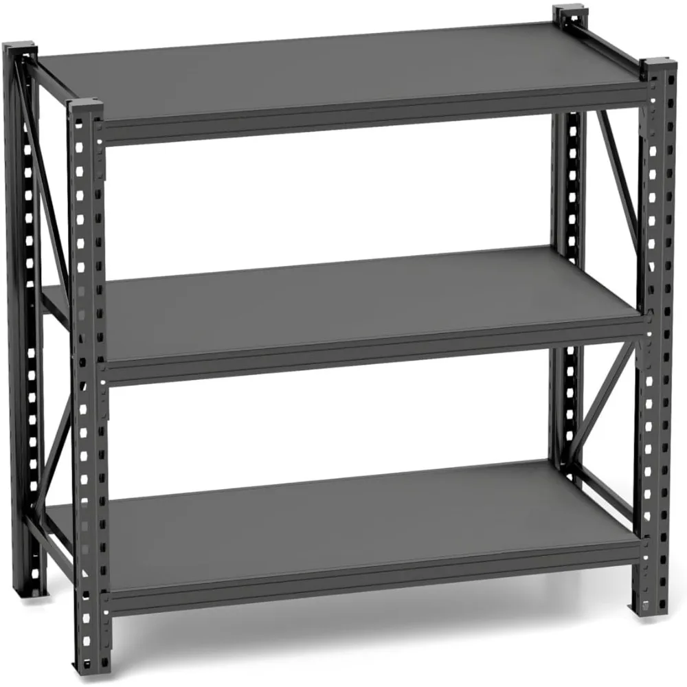 وحدة رفوف فولاذية قابلة للتعديل من 3 طبقات من الدرجة الصناعية، 51.2 عرض × 23.6 عمق × 47.3 ارتفاع، مثالية لحلول تخزين المرآب والمستودعات