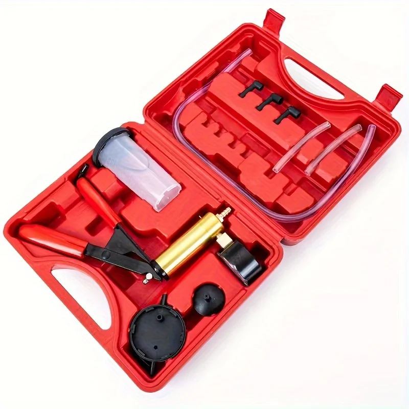 Manual Vacuum Pressure Pump Brake Fluid Drain Kit Vacuum Pistol Pump Tester Kit Portable Durable Aluminum Vacuum Gauge