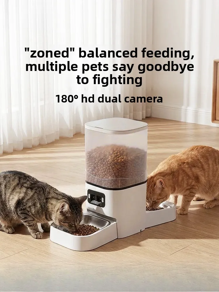 Dual Bowl Smart Automatic Pet Feeder 5G WiFi HD Real-time Video Timed Quantitative Remote Feeding Dispenser for Cats Dogs