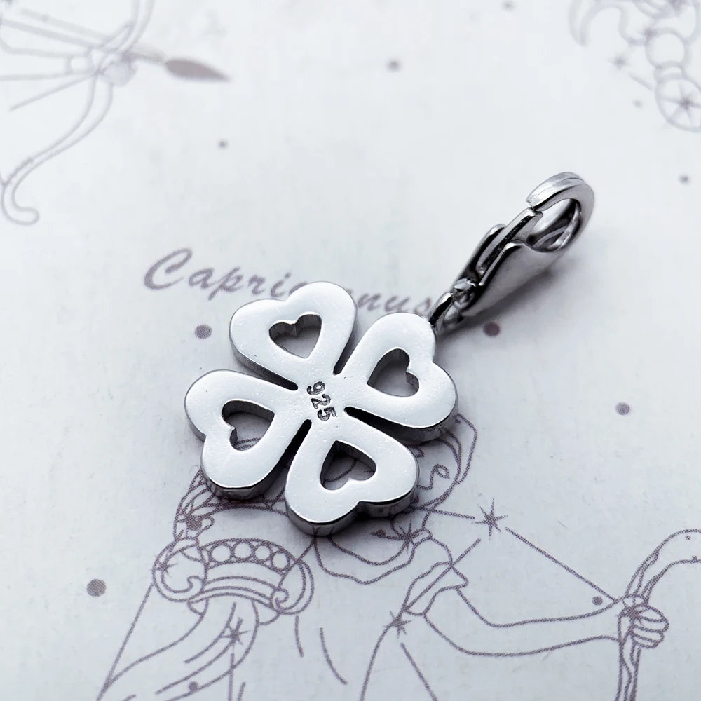 Baumeln Charme Anhänger hohl Klee Kleeblatt Sterling Silber Vintage Glück Geschenk Schmuck Zubehör – Detail 6