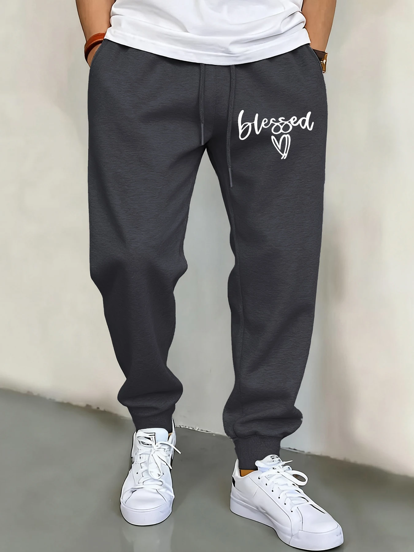 

Sincere Blessings To You Print Men Basics Pants Fleece Fashion Trousers Drawstring All-Match Sweatpants Male Autumn Sportpants