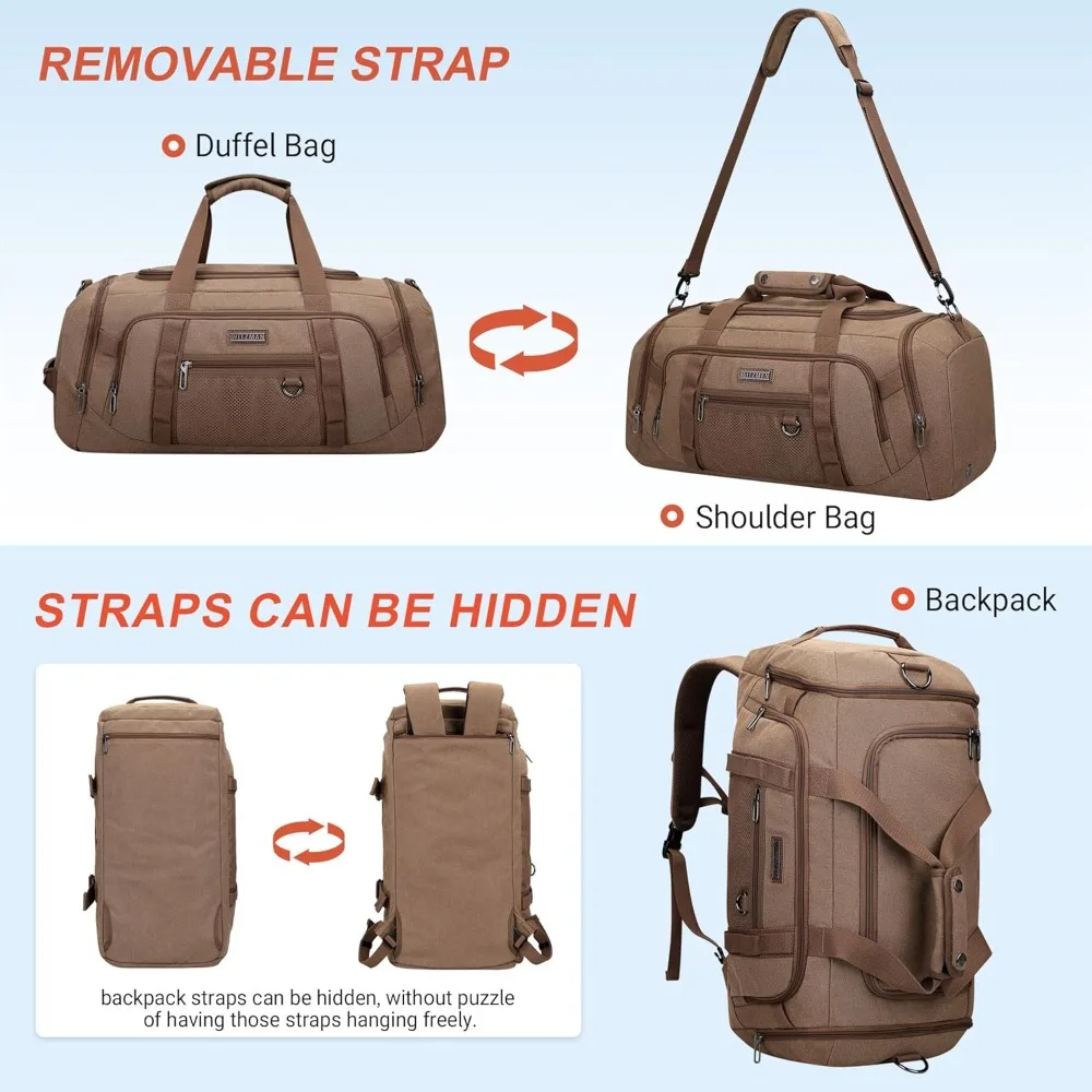 حقيبة قماشية 3 في 1 للرجال للسفر - حقيبة ظهر بسعة 40 لتر مع حجرة للأحذية، حقيبة عطلة نهاية الأسبوع بين عشية وضحاها