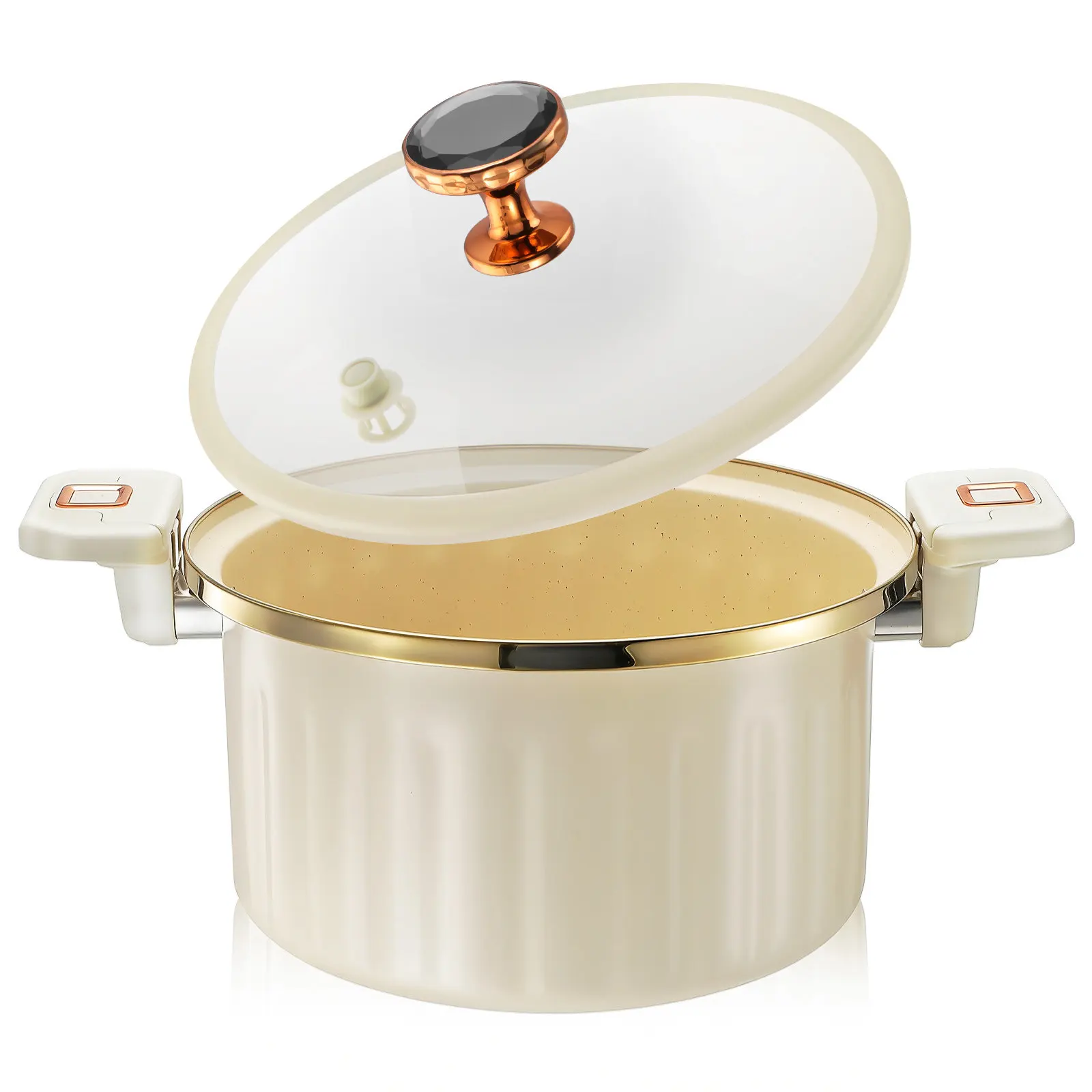 Micro Pressure Cooker 7L Nonstick Stockpot Double Handle Lock Lid Soup Pot Glass Cover Induction Pasta Stew Cooking Casserole