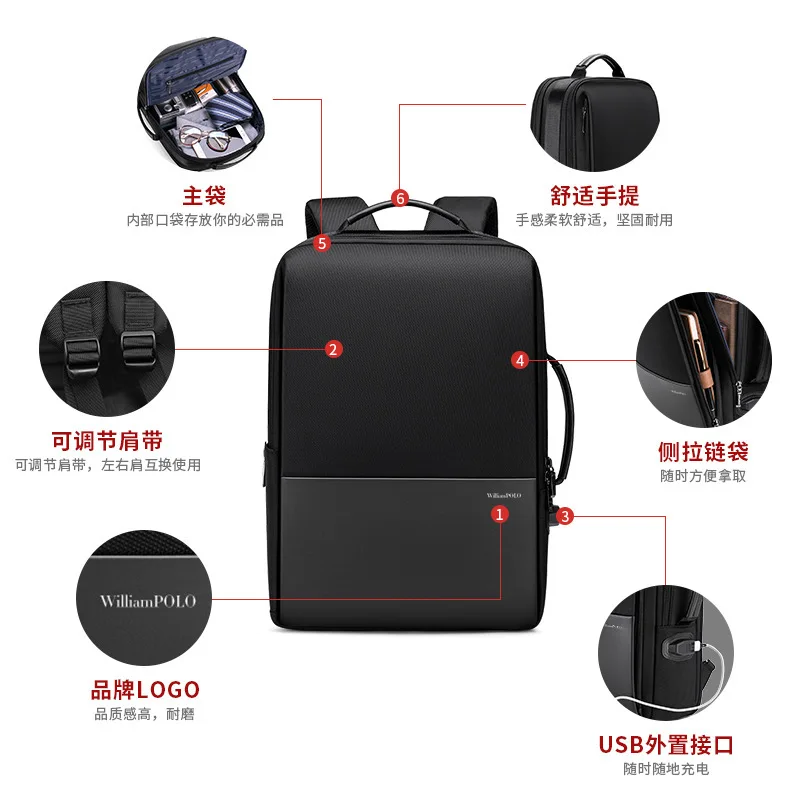 الرجال السفر حقيبة ظهر للأعمال الراقية سعة كبيرة مدرسة السفر الأعمال جلد الرجال على ظهره حقيبة كمبيوتر محمول بالجملة #3