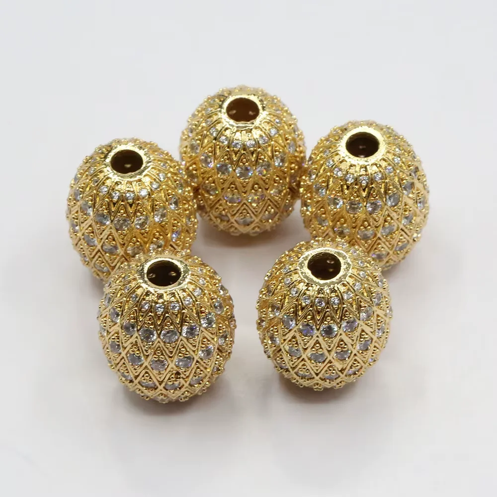 

17x21mm 3 Pcs Oval Shape Micro Pave Cubic Zirconia Brass Metal CZ Beads Jewelry Findings