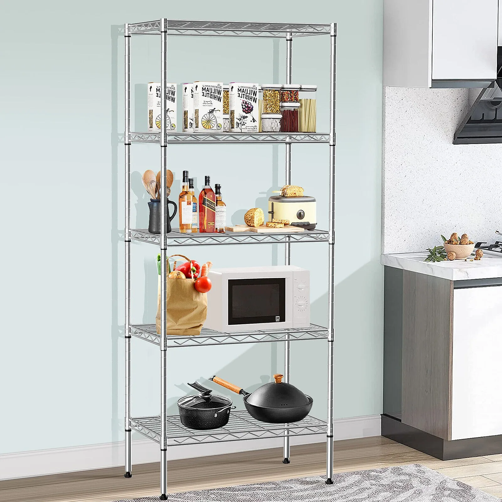 

US 24x14x 60 inch 5-layer metal frame with adjustable heavy-duty steel wire storage rack-