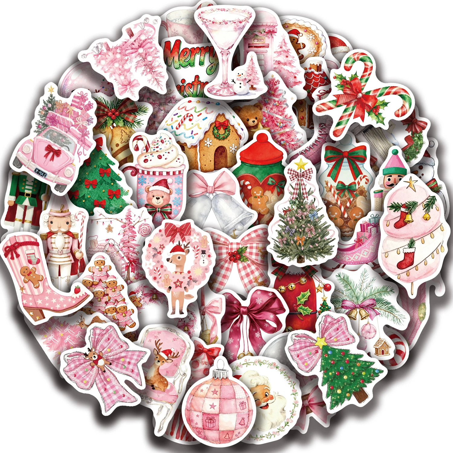 50 adesivi natalizi rosa adesivi festivi per doodle adatti per notebook, telefoni cellulari e decorazioni per bagagli