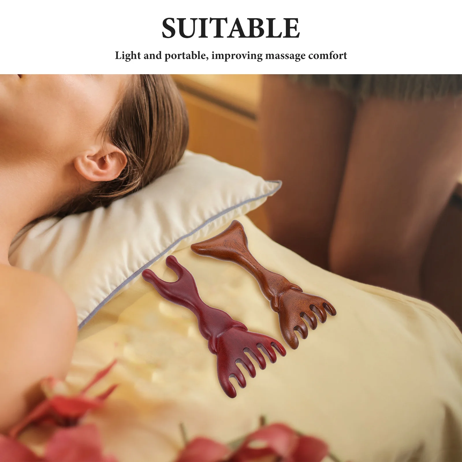 2 шт., массажная расческа из сандалового дерева с широкими зубьями, натуральный массажер для кожи головы, лица, носа, массаж волос, меридиан, деревянный массажер для кожи головы