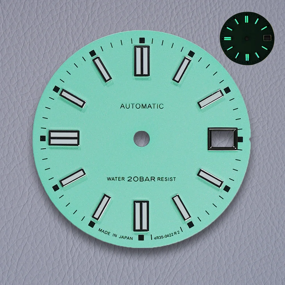28.5 مللي متر S شعار ماتي الطلب صالح NH35/NH36/4R/7S حركة الأخضر مضيئة عالية الجودة بحيرة الأزرق ساعة تعديل الملحقات