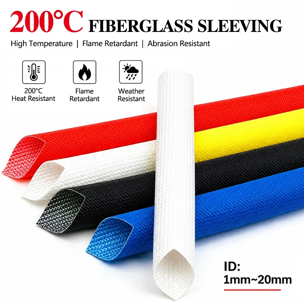 ID 1mm ~ 20mm Silicone Fiberglass Sleeving Flame Resistant Silicone Resin Insulate Cable Protect Tubing 200 Deg.C 2/5/10Meter