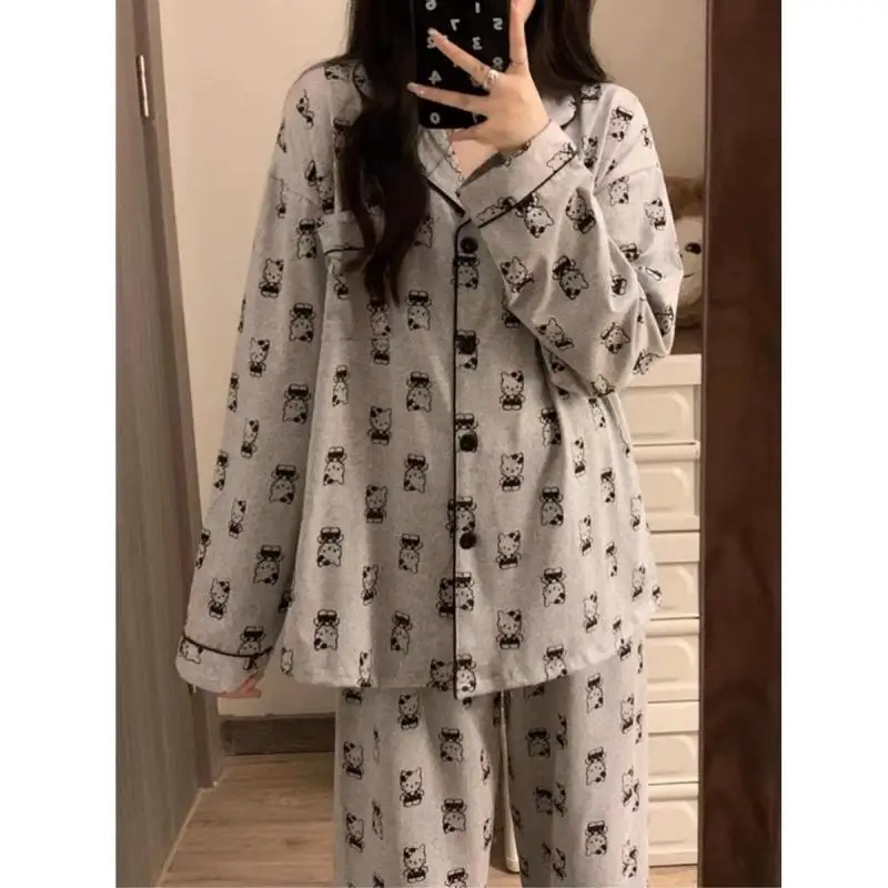 

Sanrio Hello Kitty Autumn New Cartoon Full Print Women's Pajamas Long-Sleeved Cardigan Student Sweet Animation Loungewear New