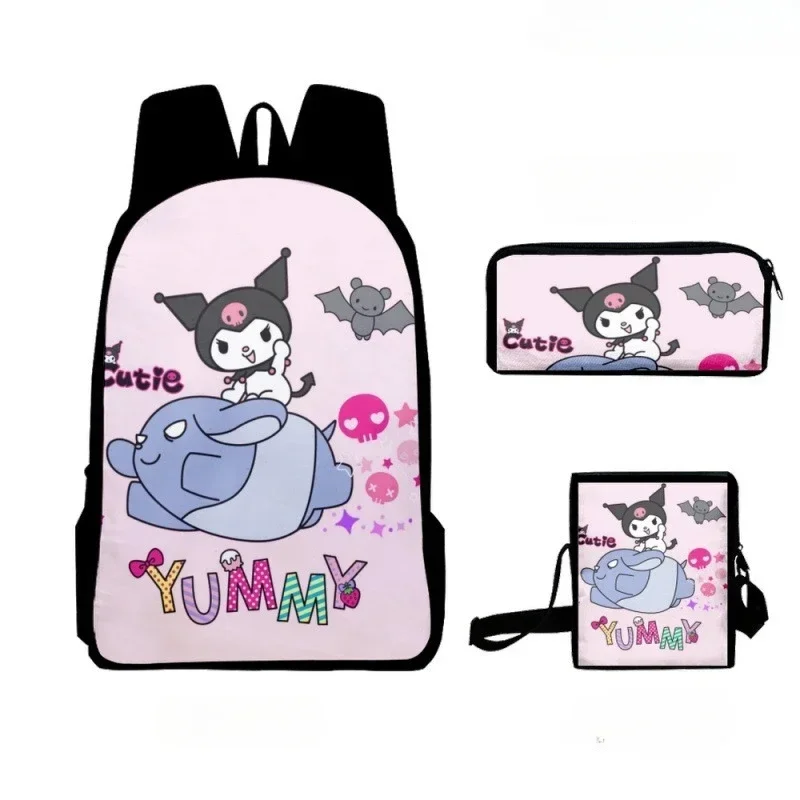 Sanrio Hello Kitty Kuromi 3Pcs/Set Student Primary and Middle Cartoon School Bag Notebook Backpacks Lunch Pencil Bag Kids Gift